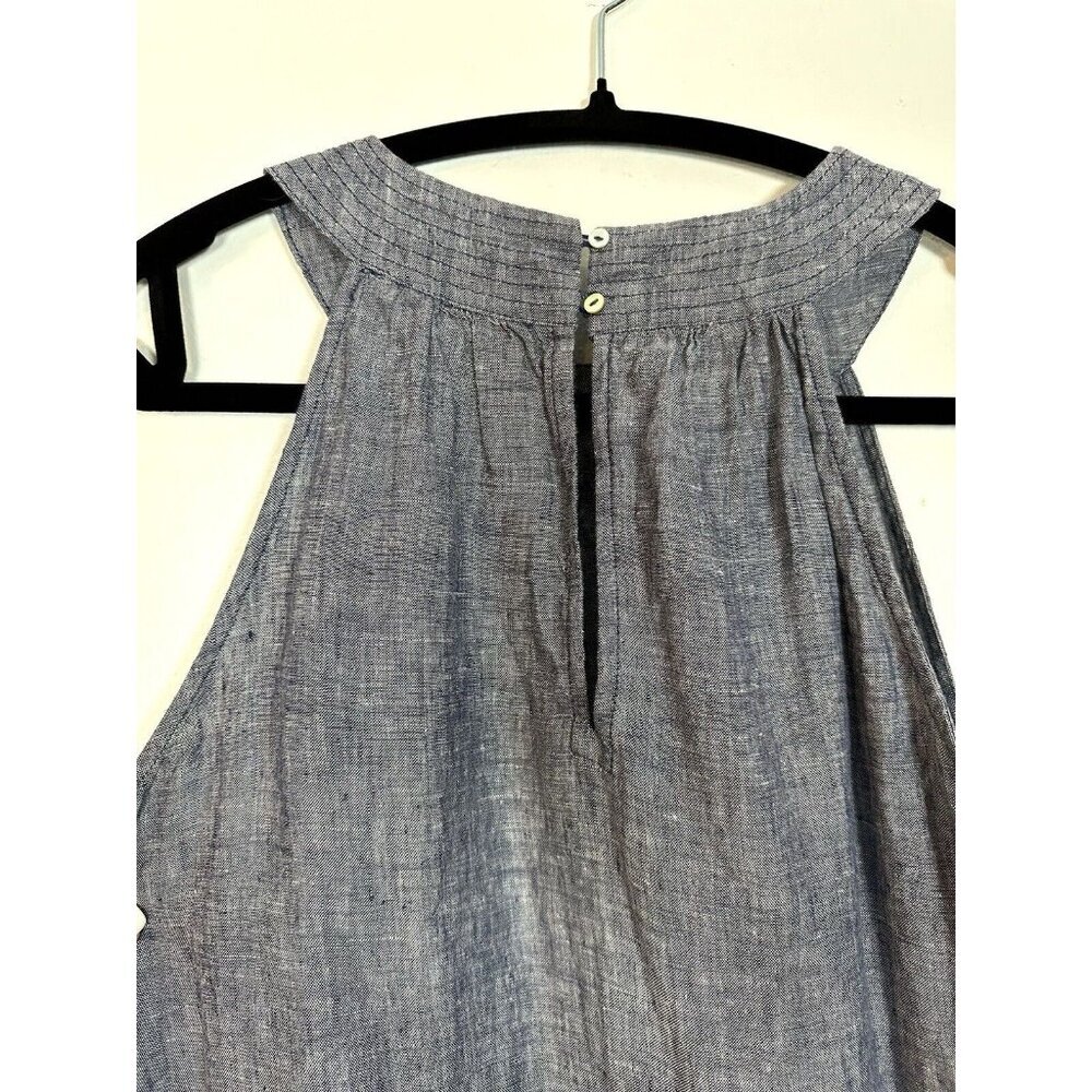 St.‎ Tropez West Dress Small Blue Linen Sleeveless A-Line Keyhole Chambray Vacay - Picture 6 of 9